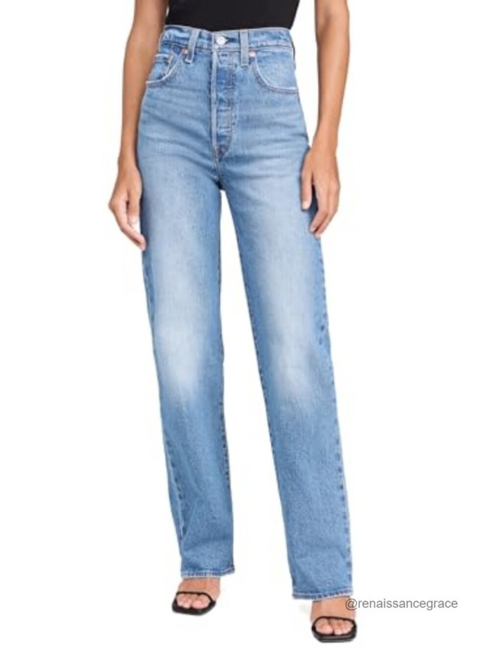 High Rise Wide Leg Straight Jeans Cotton Blend Stretch Casual Denim